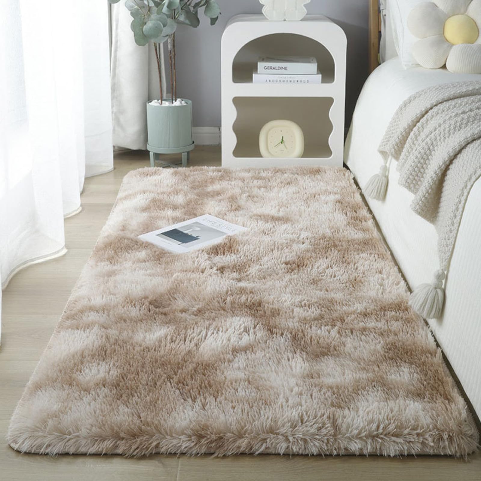 Meiju Mateju Tapis Salon, Tapis de Chambre Chevet, Tapis Doux en Peluche Moelleux Salon Moderne, Douillet Antidérapant Descente de Lit pour Salon, Chambre à Coucher, Nursery (160x230cm,Camel)