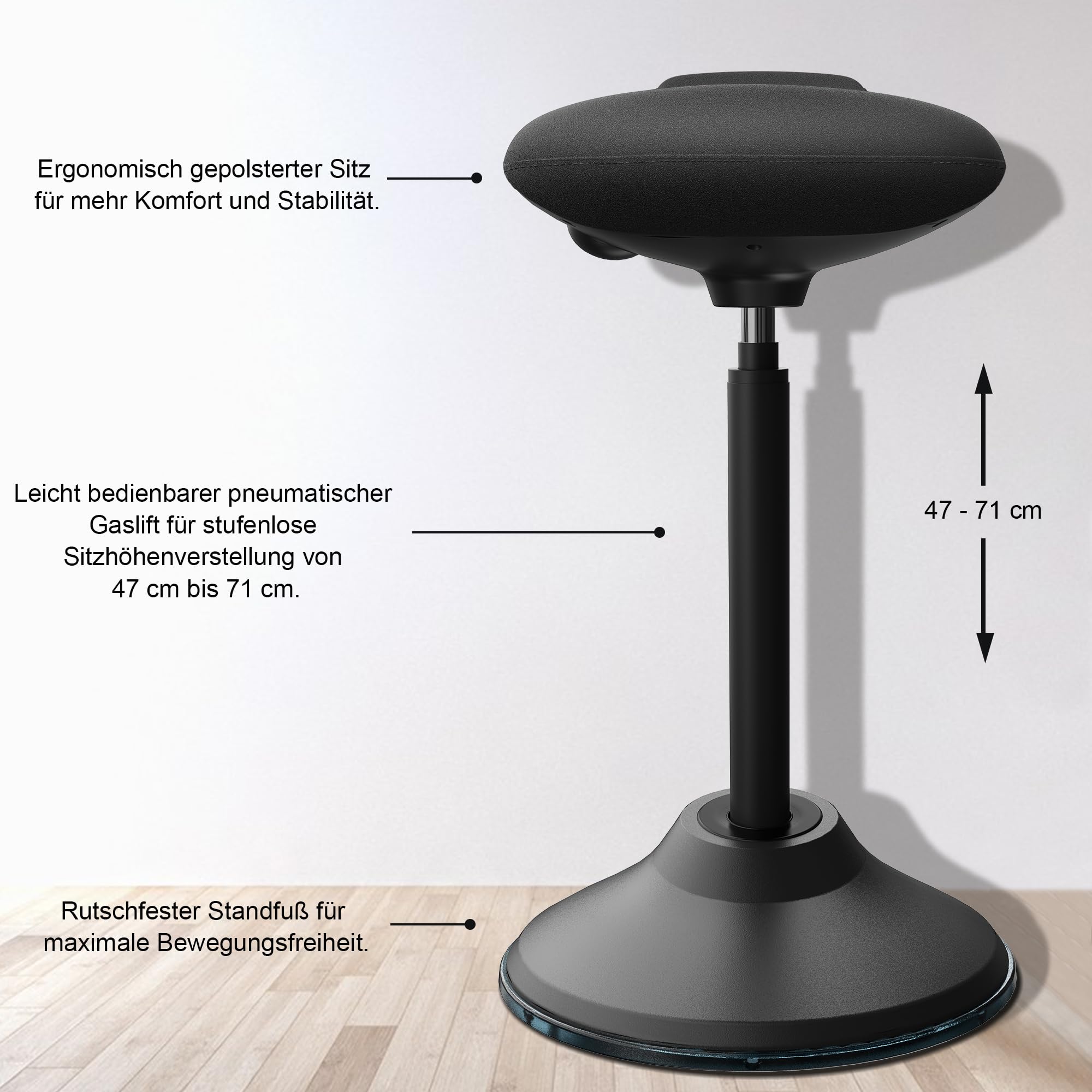 Ergonomischer Stehhocker höhenverstellbar 60–85 cm, Aktivhocker
