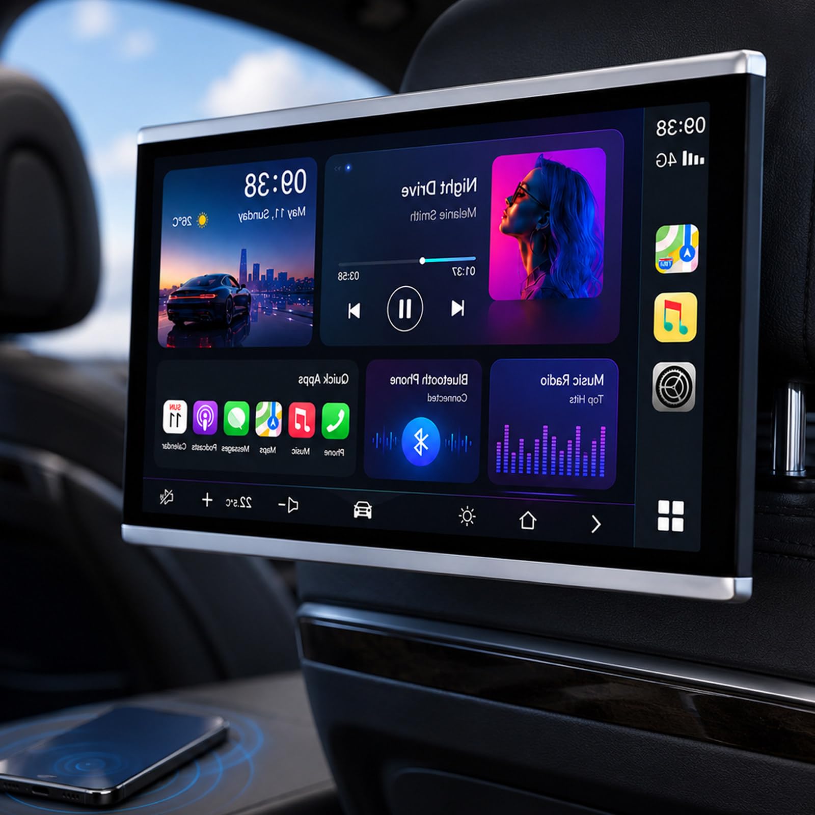vnmudzeo 10.1" Car Headrest Video Player,for Rear Seat Entertainment,4K Universal Car Tablet,Screen Projection, USB/TF,Support Multiple Languages A