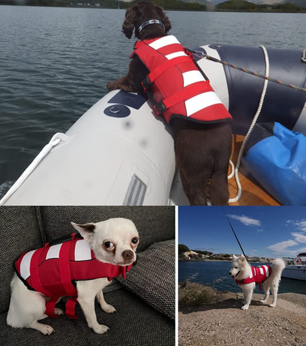 Dog Life Jacket with Reflective Stripes,Adjustable High with Strong Rescue Handle Dog Life Vest for Swimming and Boating (Red - Image 4
