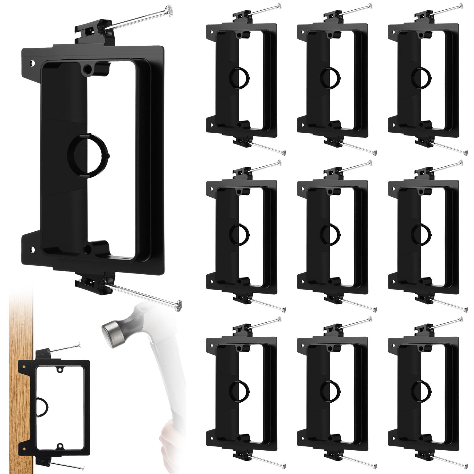 Gerrii 10 Pack Low Voltage Mounting Bracket, Screw on Single Gang, Black