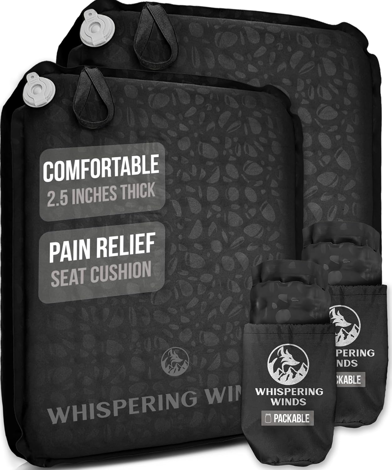 Whispering Winds Inflatable Seat Cushion - Comfortable Blow-up Foam Pad for Airplane, Travel, Stadium, Outdoors, Camping, Car & More