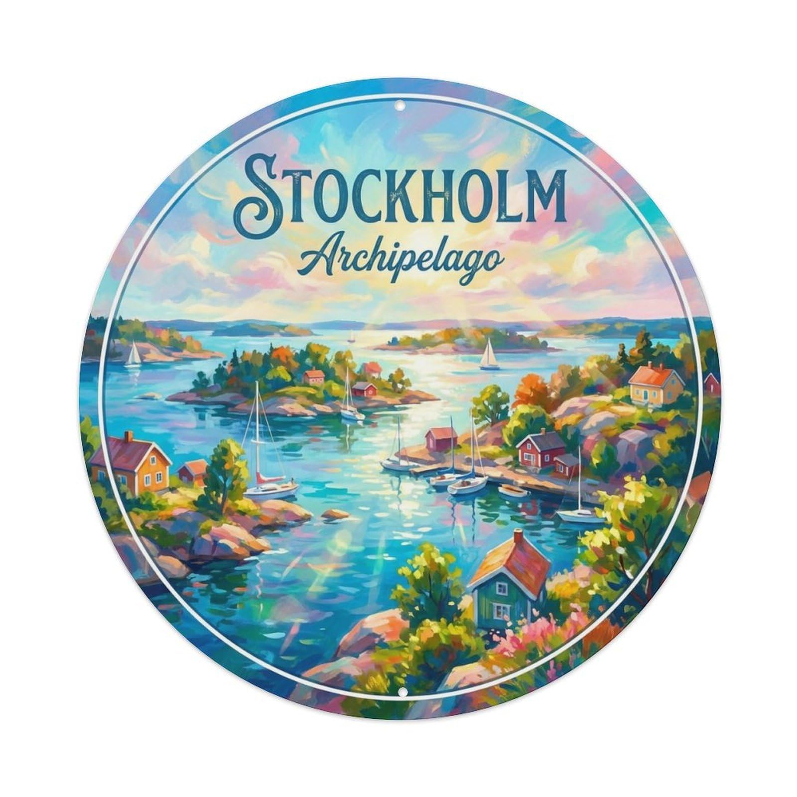Vintage Travel Stockholm Sweden Artistic Metal Tin Sign