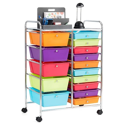 COSTWAY 15 Drawer Rolling Storage Cart, Mobile Utility Cart with