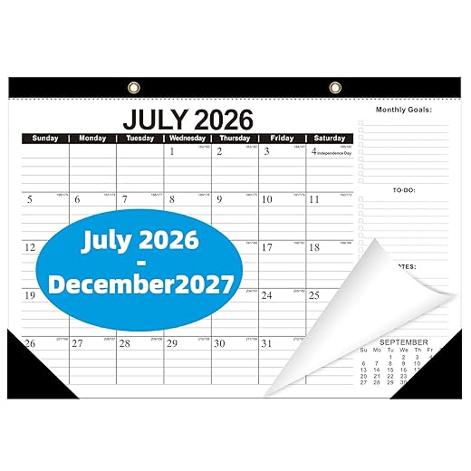 ZTX Desk Calendar 2026-2027 Wall Calendar from July 2026 to December 2027,18 Months 17"×12" Thick Paper with Plastic Cover for Teacher School Home Office