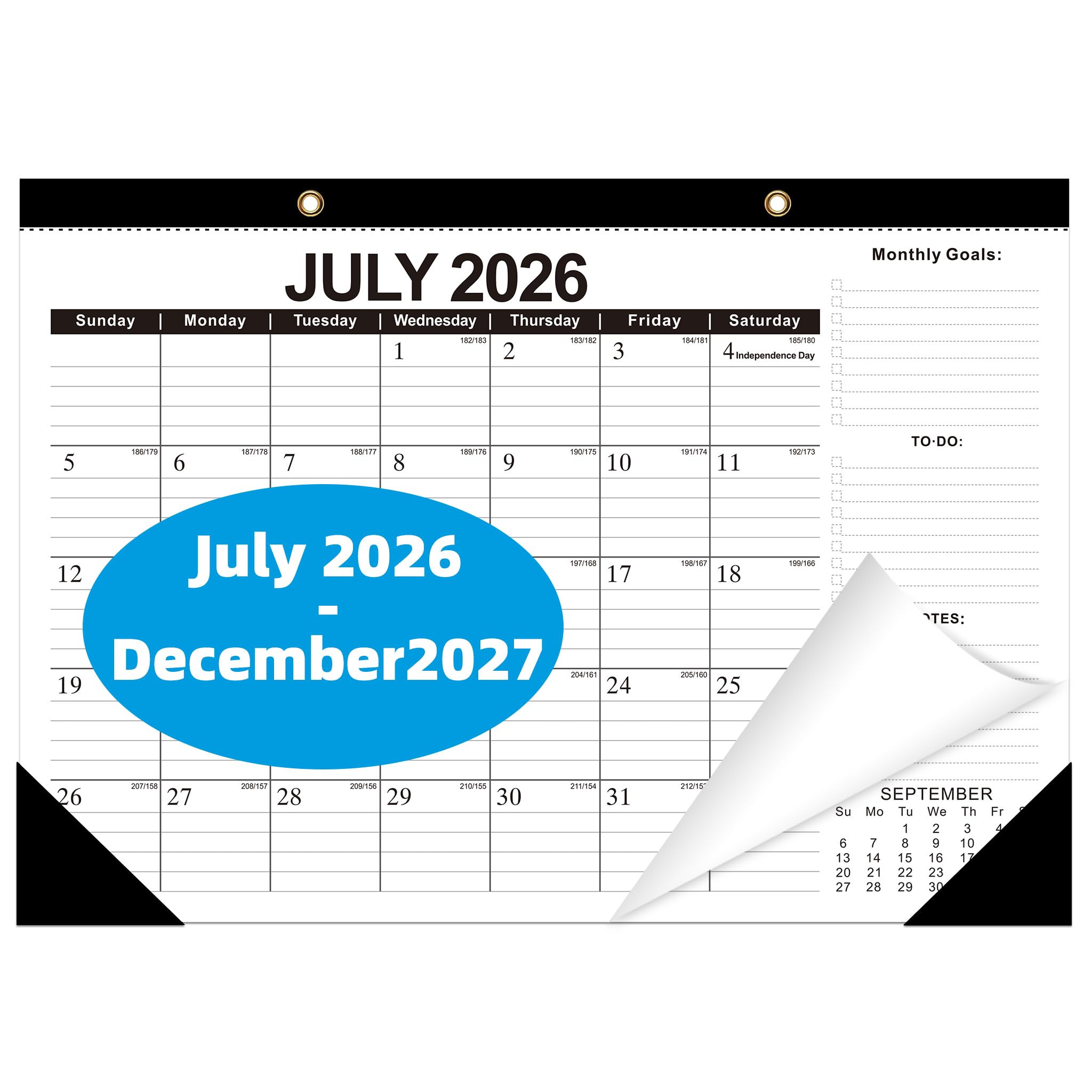 Duży kalendarz ścienny na 18 miesięcy 2025 z datą juliańską, kalendarz 2025-2026 od stycznia 2025 do czerwca 2026 30 cm × 30 cm, gruby papier, prezenty noworoczne i świąteczne, kalendarz do biura,