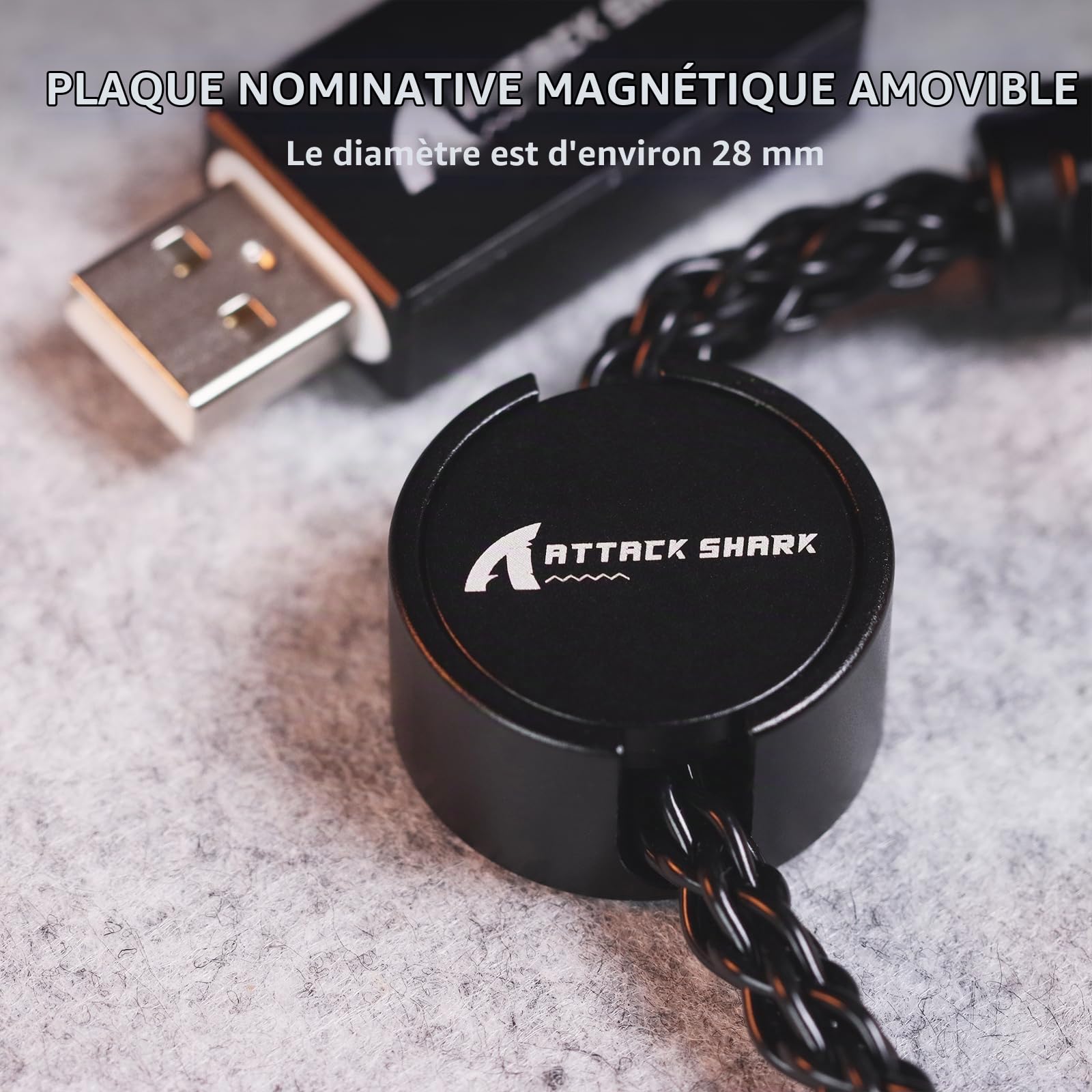 ATTACK SHARK C07 Câble USB-C Lumineux pour Clavier Gaming 8KHz-Noir
