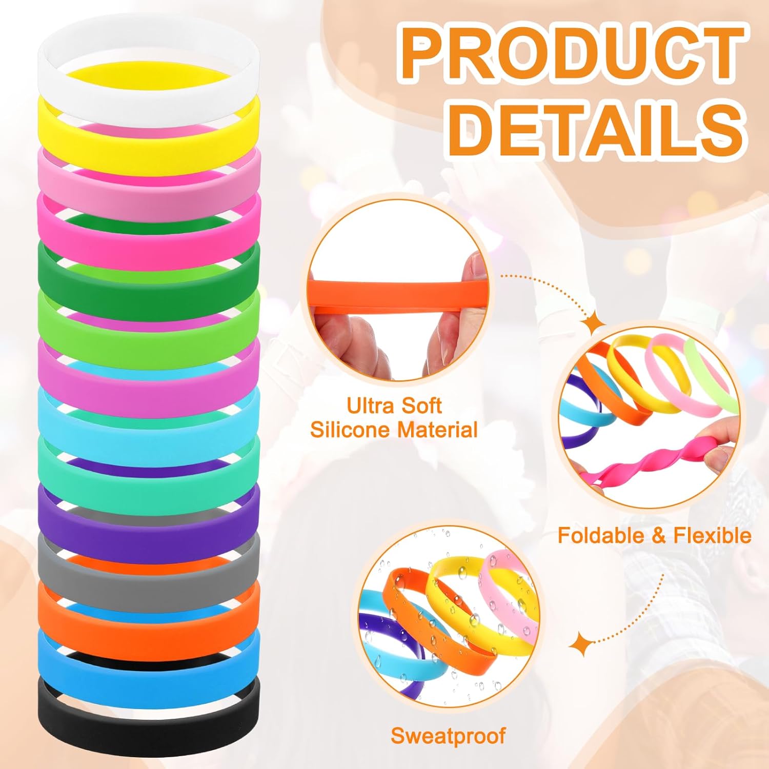 uxcell Rubber Bracelets, Unisex Silicone Bracelet Colored Elastic Sports Wristbands for Adults Teen Sports Team Games Parties Fashion Decorations - Image 3