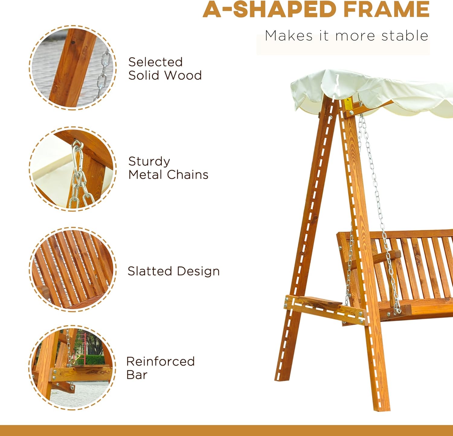 A-shaped frame details of the swing chair