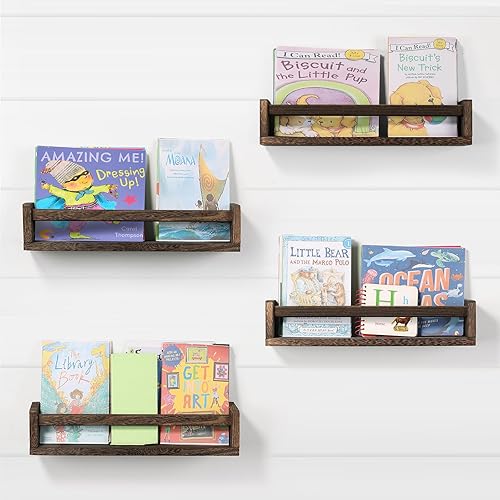 Miniatura 8 de Juego de 4 Estantes para Habitación de Guardería, Estantes Flotantes de Madera para Libros para Habitación de Niños, Estante de Libros para Bebés