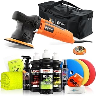 Poliermaschinen Set: ADBL D09125 Exzenter Poliermaschine + Sonax Politur Set + Royal Pads Premium Polierpads + Dr. Wack Versiegelung für Lack- & Scheiben + Zubehör | 12-teilig