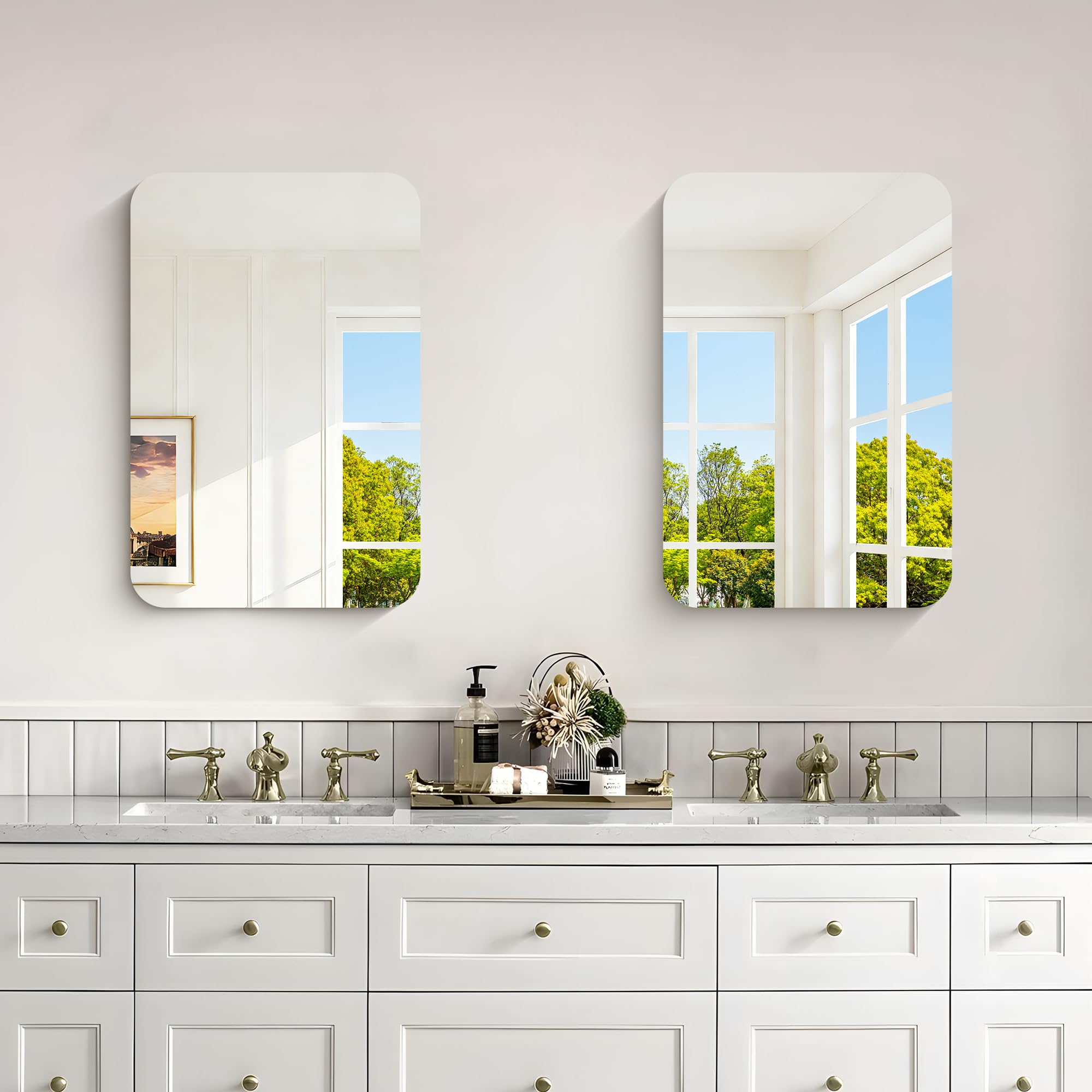 KOCUUY Espejo de baño Rectangular sin Marco, Espejo de Pared de 40 x 60 cm, Espejo con Cristal irrompible, reflexión HD, Esquinas Redondeadas,Adecuado para baños, dormitorios o vestidores.