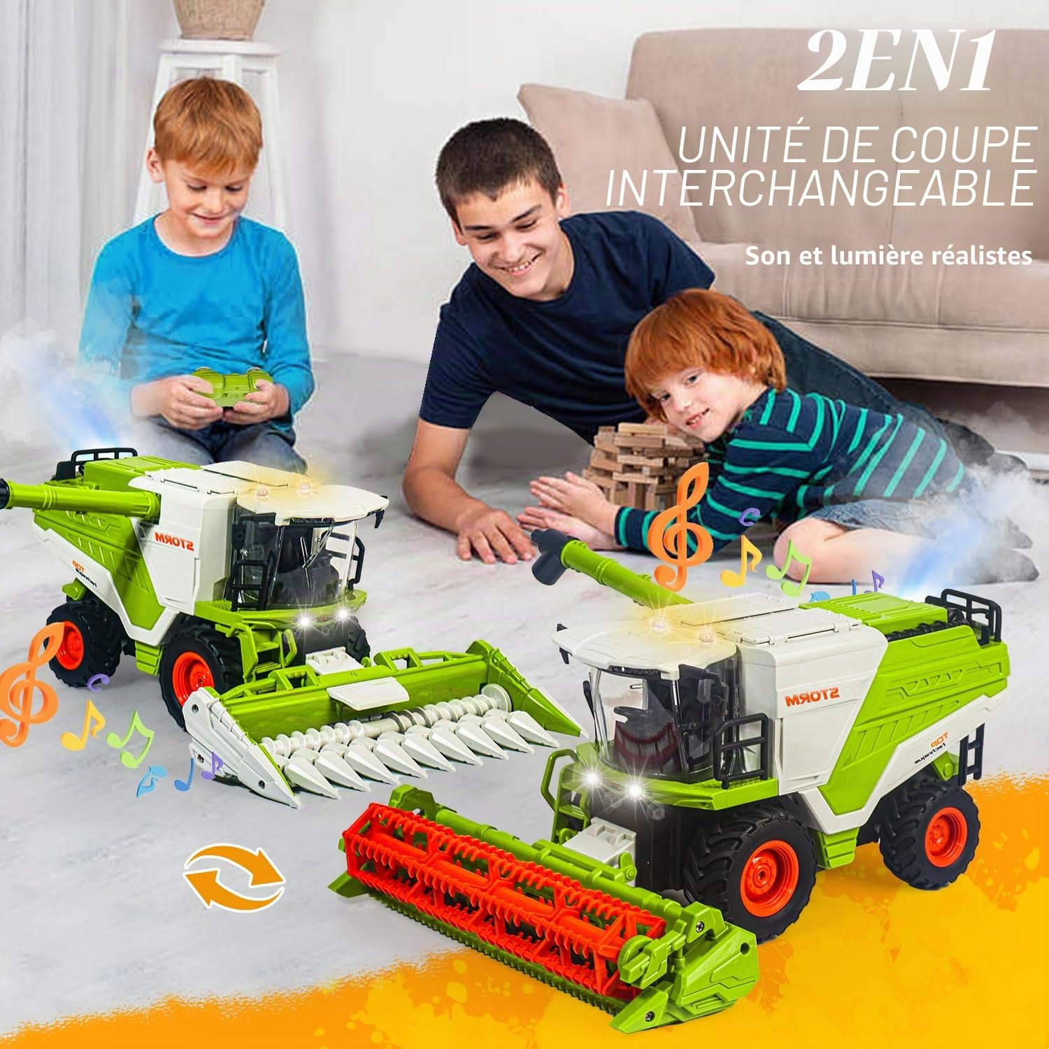 PENGBU RC Moissonneuse-batteuse télécommandée, jouet moissonneuse-batteuse télécommandée à partir de 3 ans, broyeur de maïs avec pulvérisations, lumière et son, cadeaux de fête pour enfants de 4, 5, 6