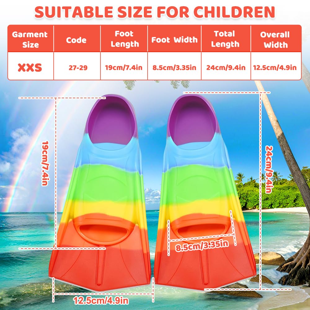NAVESO Pinne Bambino, Pinne Snorkeling Bambino, Pinne Corte, Pinnette Nuoto Piscina Corte In Silicone, Pinne Da Allenamento Per Il Nuoto( XXS, Arcobaleno)