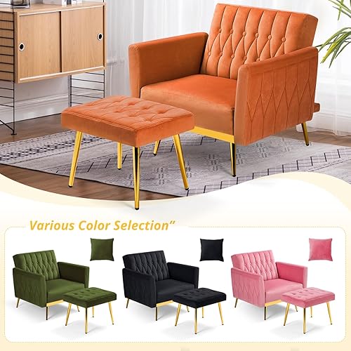 Miniatura 15 de Silla decorativa de terciopelo con reposabrazos y respaldo ajustables, sillón reclinable con botones, sillón reclinable individual con otomana y una