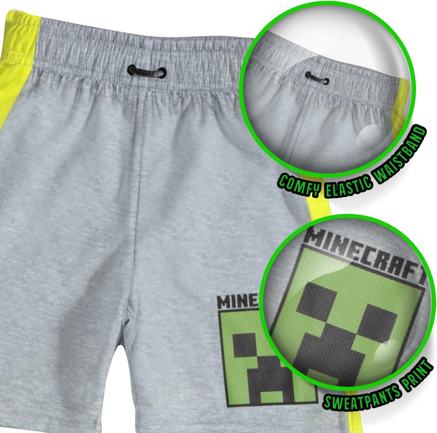 Minecraft Boys 3-Piece Creeper Pants Set - Short Sleeve T-Shirt, Shorts, & Jogger Pants 3-Pack Bundle Set for Boys - Image 3