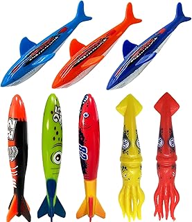 Pool Diving Toy Set for Kids, Practice Diving and Swimming, Underwater Sinking Torpedos, Sharks and Squids