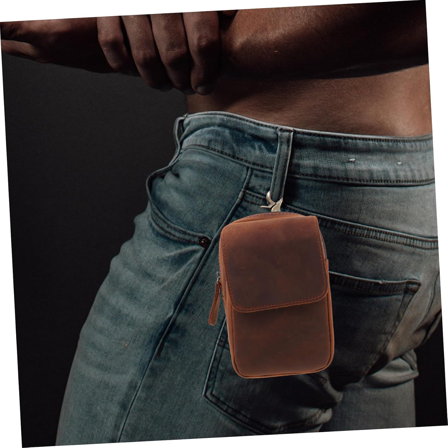 Mens Fanny Pack Leather Cell Phone Bag for Men Zipper Waist Bag Mobile Pouch Cell Phone Protective Pouch