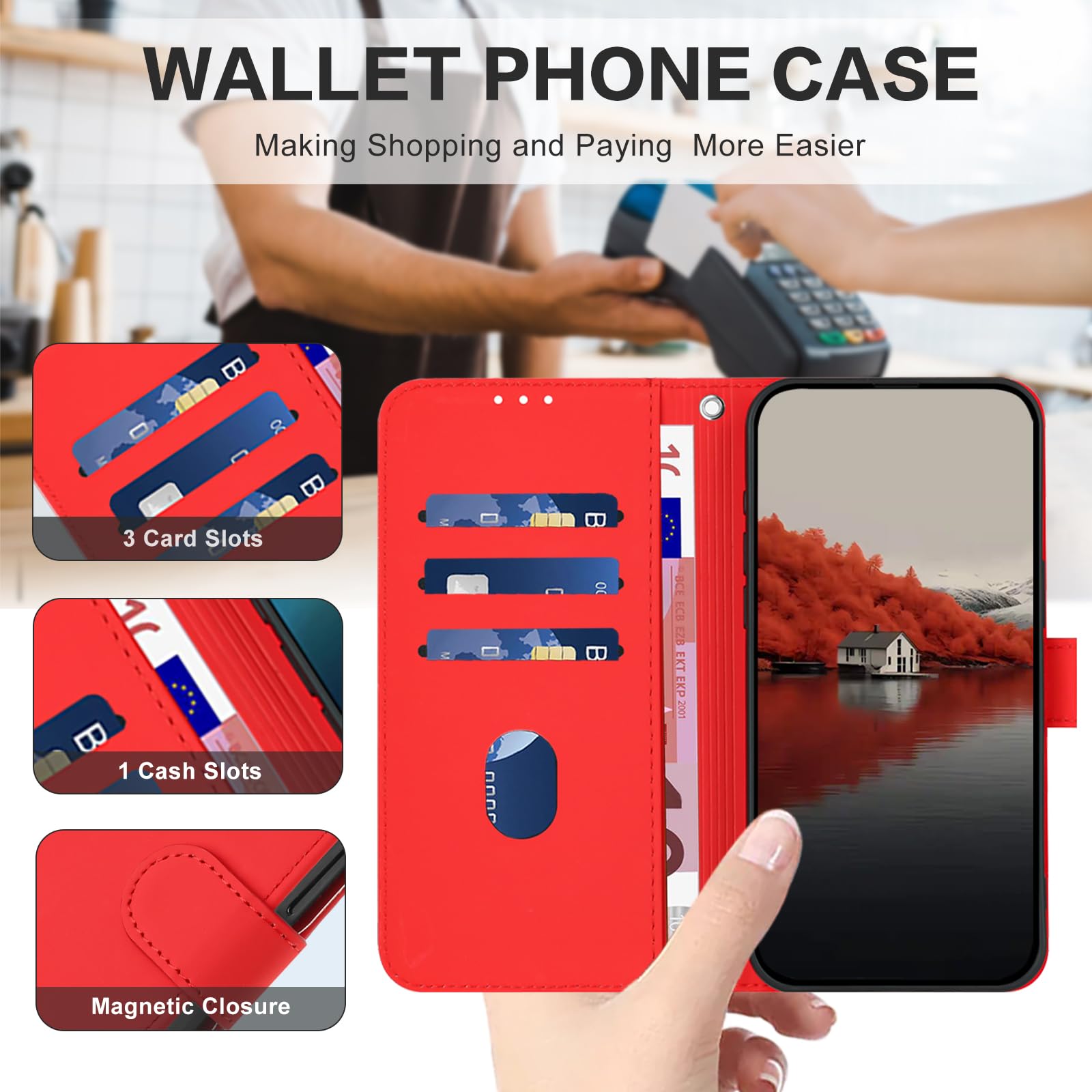 Cover per iPhone XR, Custodia a Libro in PU Pelle [Slot Carte] Premium Flip Caso Portafoglio, Antiurto Wallet Case Cover per iPhone XR (Rosso)