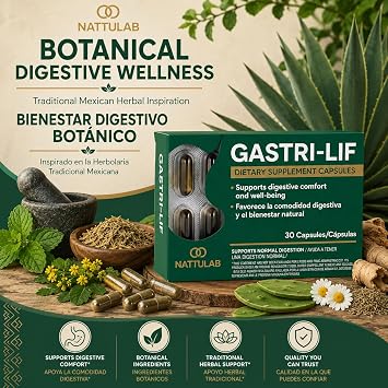GASTRI-LIF 30 Capsules Herbal Dietary Supplement Cuachalalate, Cancerina, Chamomile, Lemongrass & More Traditional Herbal Blend for Digestive Support Natural, Non-GMO