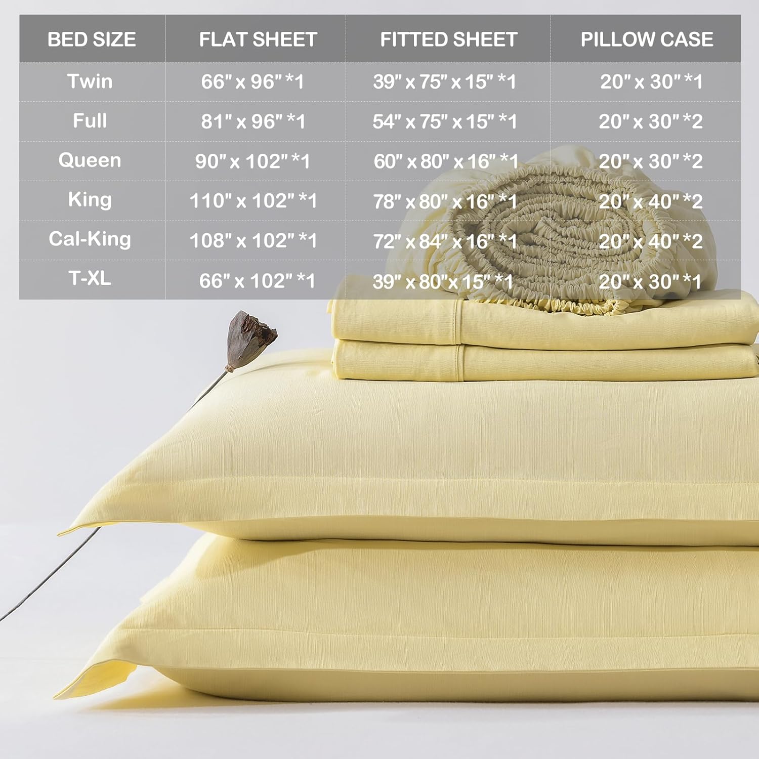 PANDATEX Light Yellow King Size 4 Piece Sheet Set, Linen-Textured Cotton Blend Sheets, Soft Breathable & Cooling Sheets for Hot Sleepers, Deep Pockets Natural Bed Sheets