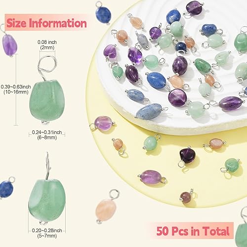 Miniatura 2 de Ipotkitt 50 dijes de piedra natural mixta, cuarzo de fresa natural, aventurina verde y piedra de amatista, dijes de chakra para hacer joyas de