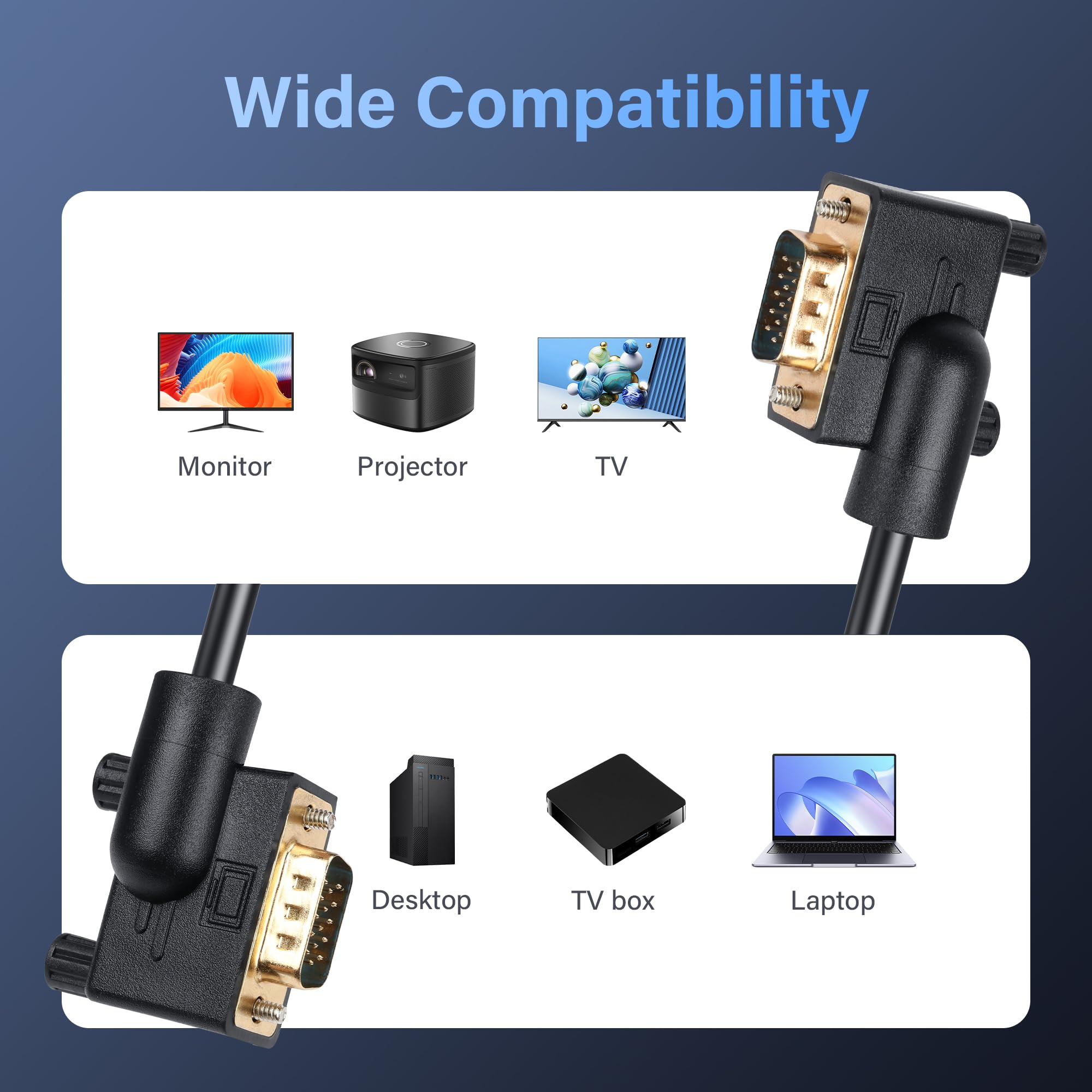 Kabel VGA 90 stopni, 0,5 m 15-pinowy Full HD 1080P Lewy kąt krzywizny VGA męski do prawego kąta krzywizny VGA męski kabel wideo o wysokiej rozdzielczości (0,5 M)