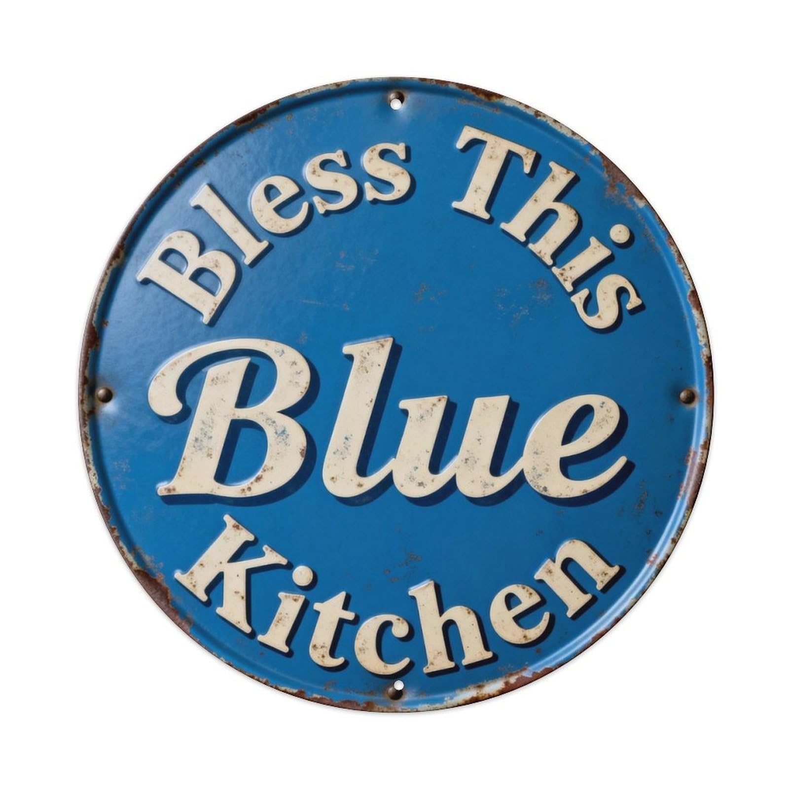 Bless This Blue Kitchen Metal Tin Sign Plaque