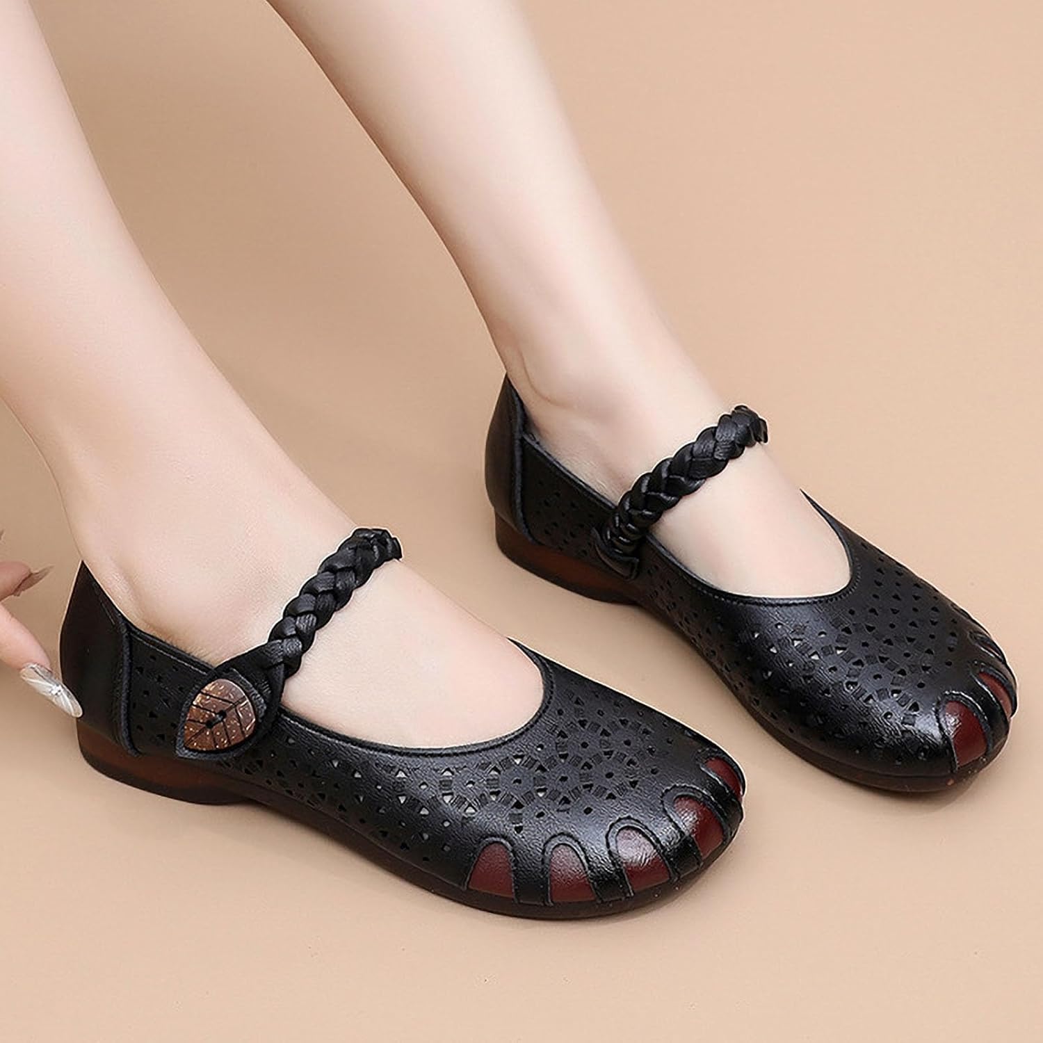 Women's Classic Leather Mary Jane Flats,Fashion Comfort Breathable Closed Toe Ox Soft Sole Casual Dress Walking Shoes - Image 2