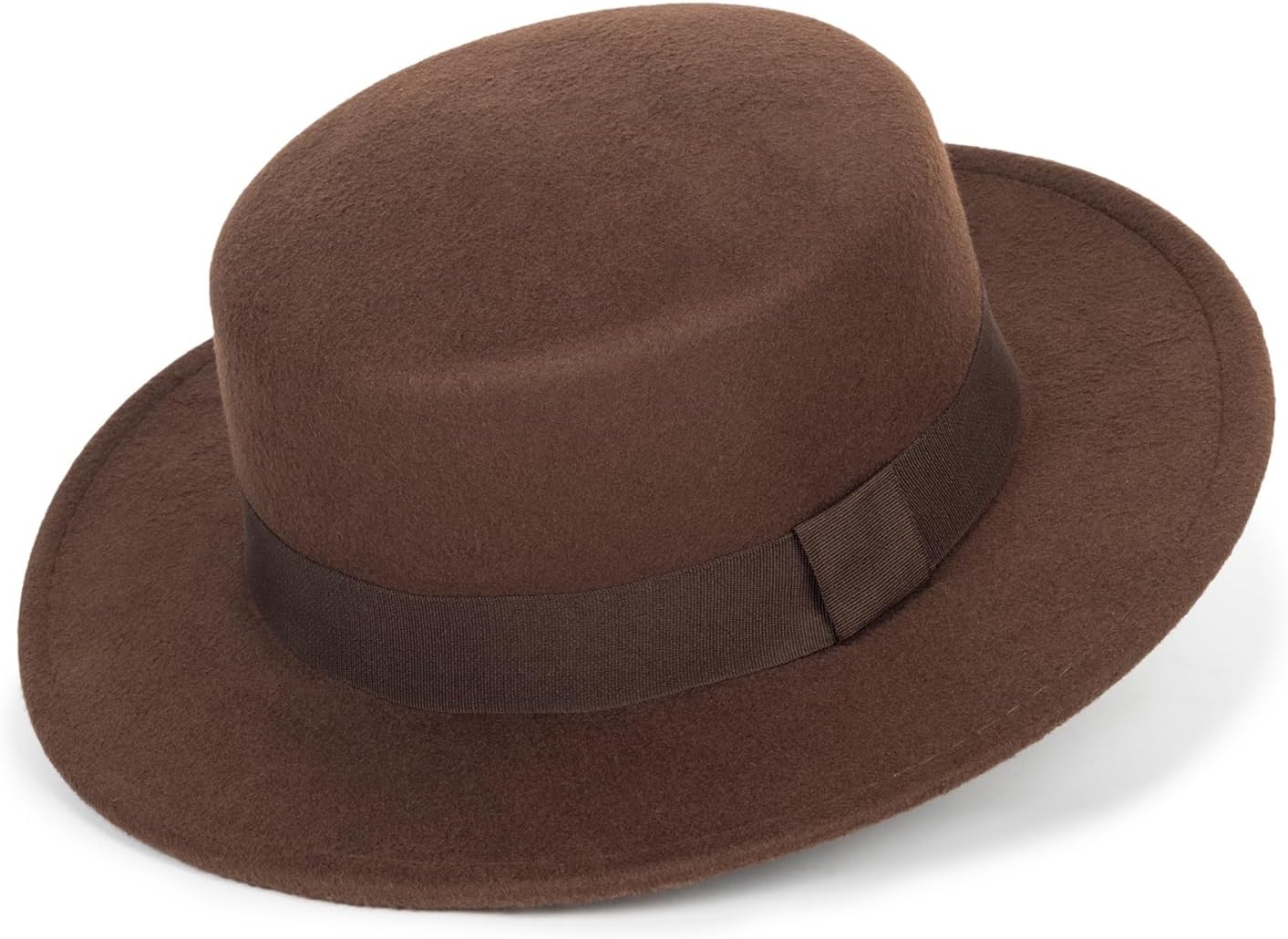 Pork-Pie-Fedora-Hat Wide Brim Felt Flat-Top-Boater Hat for Men Women image 2