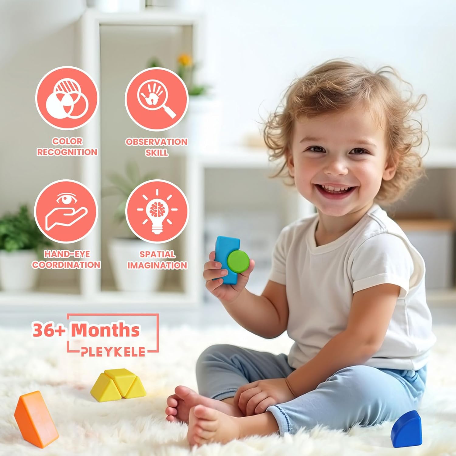 Big Magnetic Building Blocks, 1.65 Inches Multi-Shape Magnet Toy Set for Toddlers, 8 Colors Montessori Sensory Construction Tiles for Boys and Girls 3 4 5 6 Years Old (22PCS)