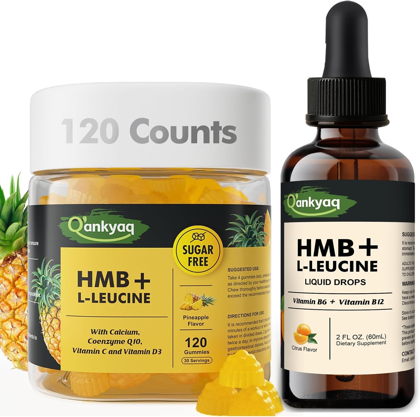 Q'ankyaq HMB and L-Leucine Liquid Drops and Gummies