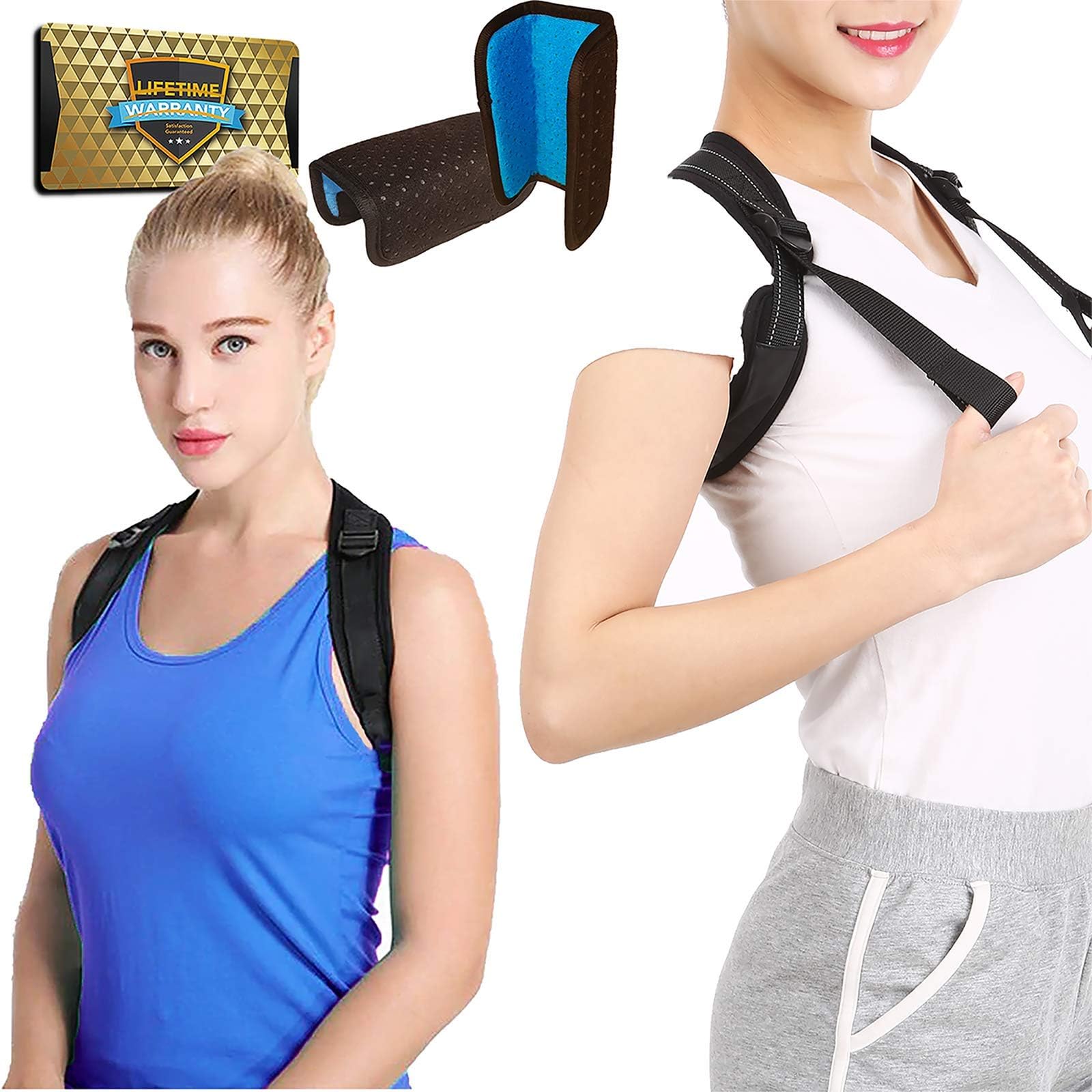 Back Posture Corrector for Women & Men + Double Detachable Pads - Effective and Comfortable Posture Brace for Slouching & Hunching - Discreet Design - Clavicle Support Brace