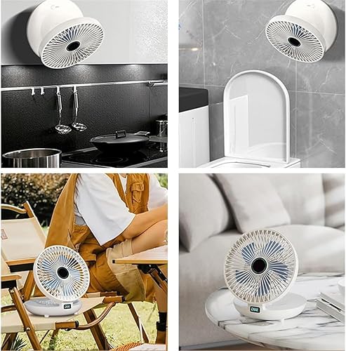 Miniatura 6 de Ventilador de cocina de doble uso con gancho, ventilador de mesa, ventilador recargable de montaje en pared, ventilador de escritorio portátil