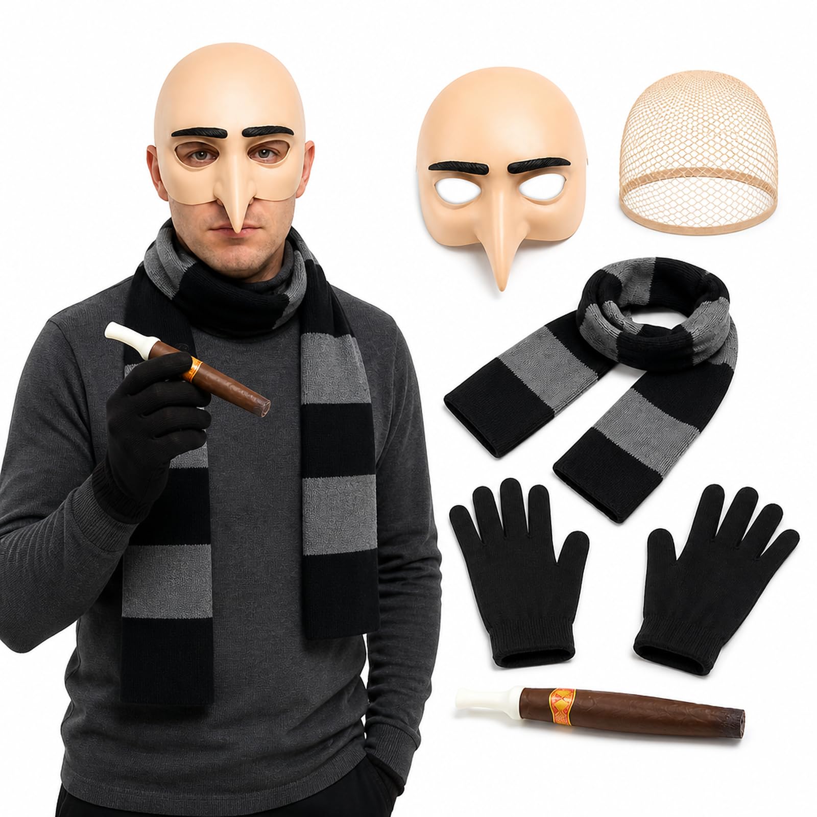 5PCS Bald Cap, Bald Cap Kit for Costumes Party with Scarf Gloves Hair Net