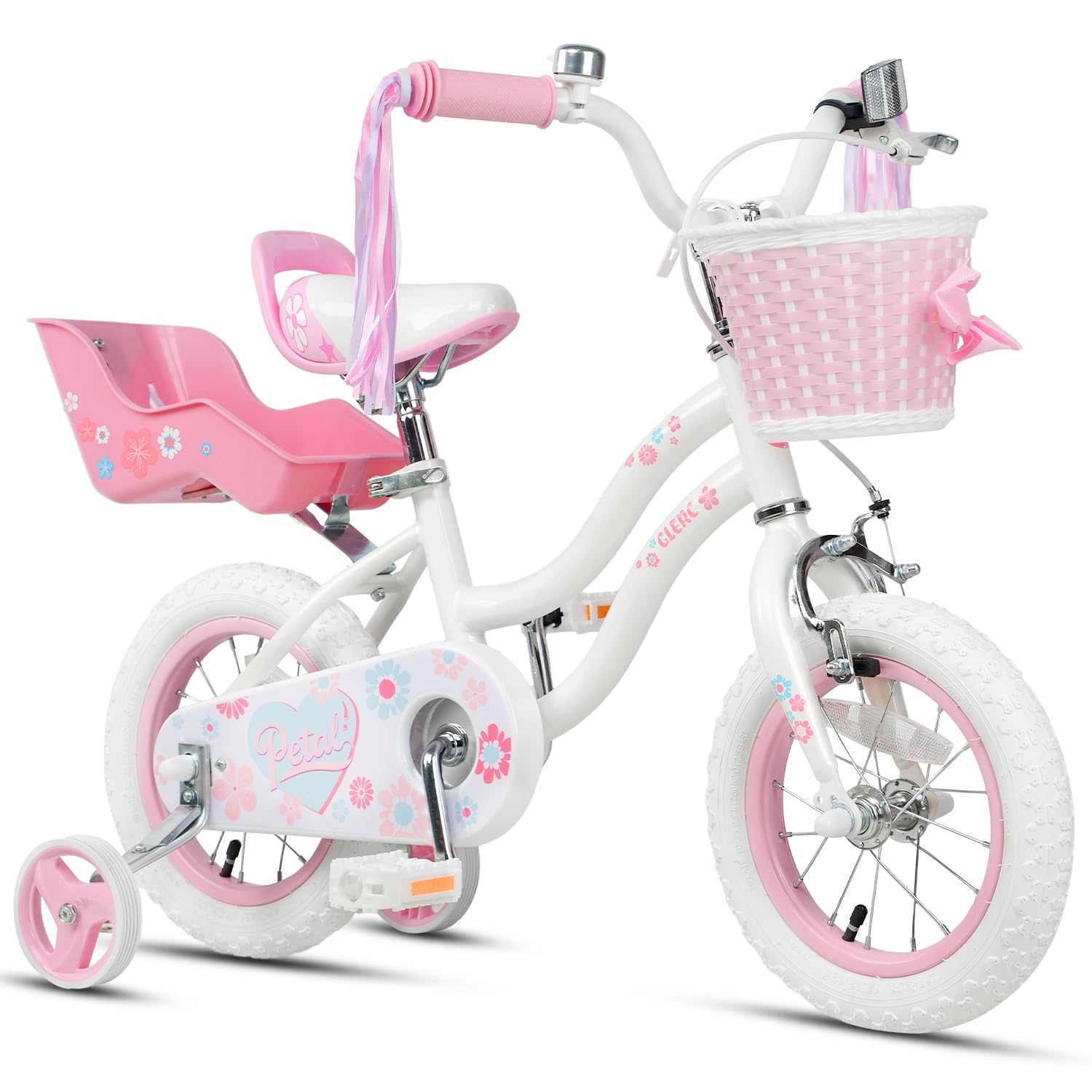 Glerc Petal Girls Bike 12-18 Inch for Ages 2-9, Kids Bike with Training Wheels, Basket &amp; Streamers, Princess Style Kids Bicycle, for Girls