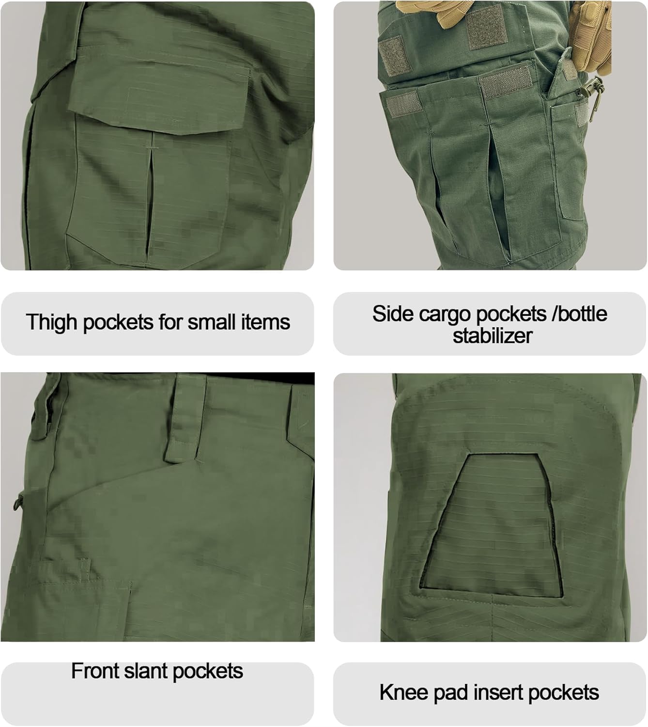 Men’s Tactical Pants with Knee Pads Camo Cargo Pants Waterproof Hiking Pants 10 Pockets No Belt - Image 3