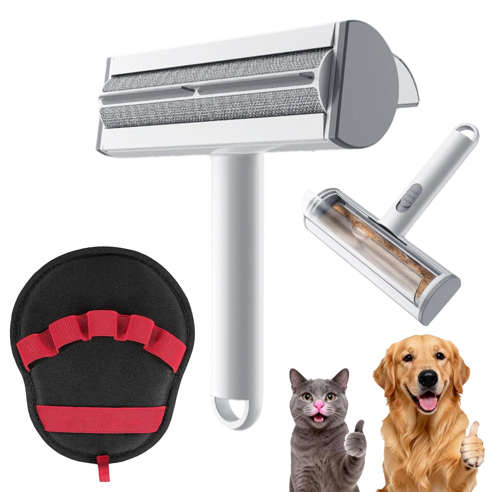 Pet Hair Remover Glove and Lint Roller Set, Reusable Lint Brush for Dog Hair and Cat Hair, Electrostatic Hair Removal Glove for Sofa, Bed, Carpet, Scratching Post, Car