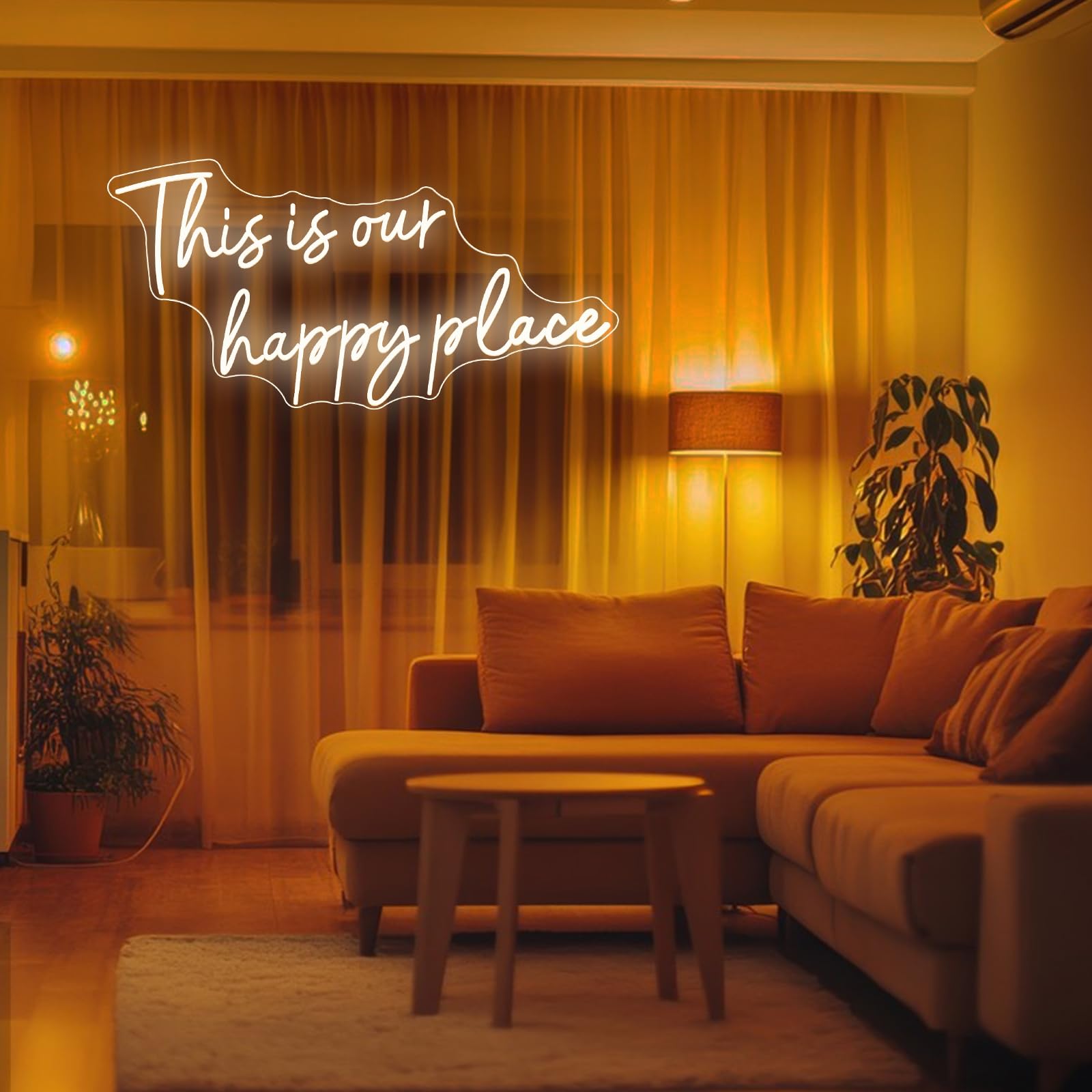 This is Our Happy Place Neonschilder Warmweißes LED-Neonschild ästhetische Raumdekoration für Teen-Mädchen Glücklicher Ort Licht für Schlafzimmer Salon Hochzeit Verlobungsparty