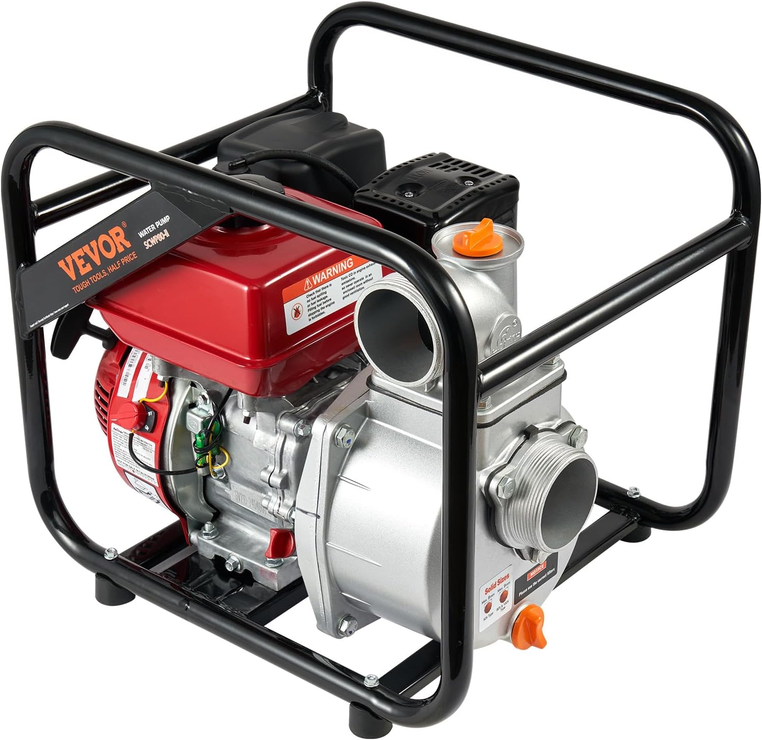 Close-up of the VEVOR pump's engine, showing the air filter and spark plug area