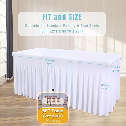 Vista 202 de Paquete de 6 manteles negros para mesas rectangulares de 6 pies, fundas de mesa de elastano elásticas resistentes a las arrugas con falda