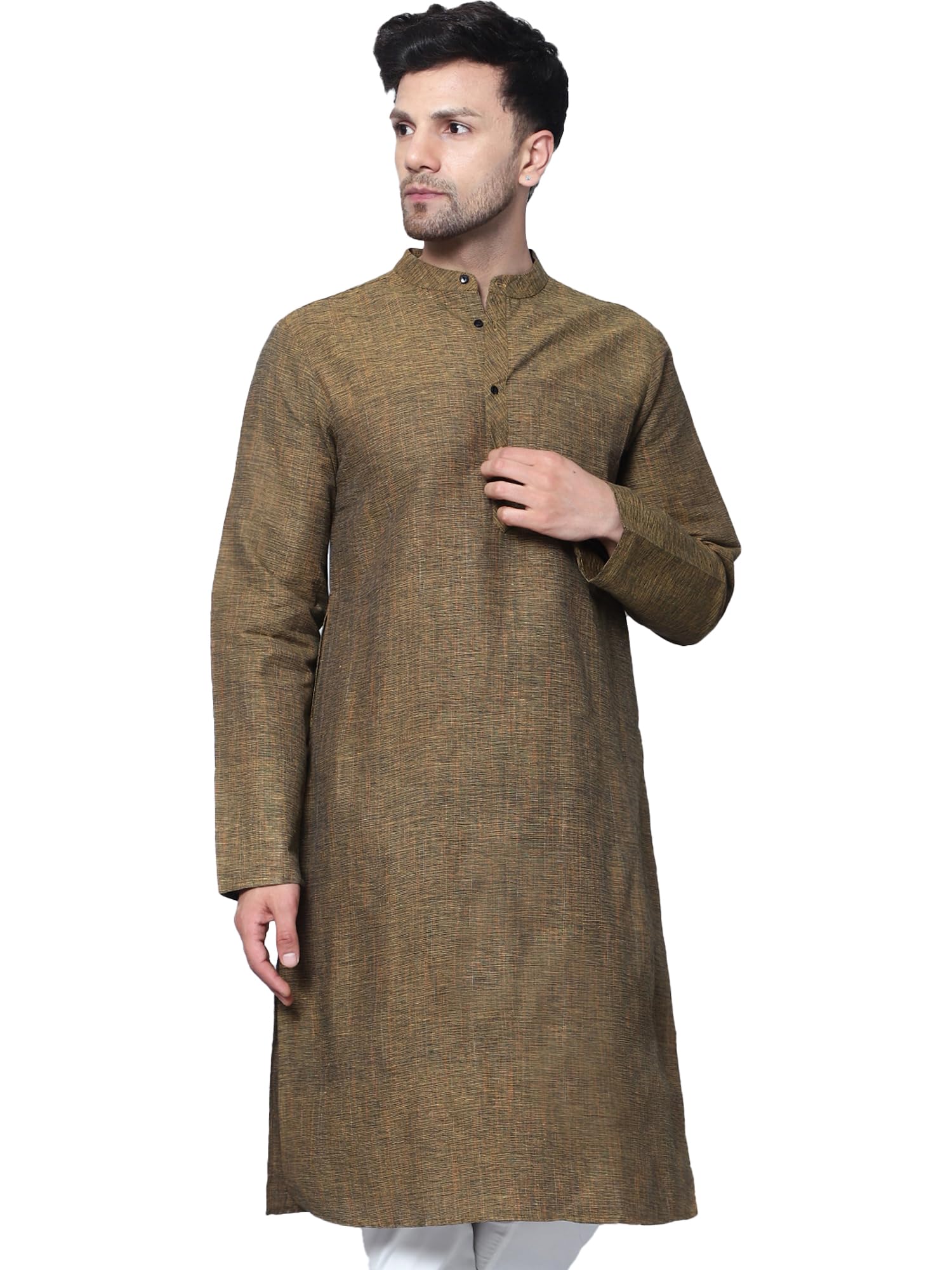 LATEST CHIKAN Men's Cotton Regular Textured Long Kurta Full Sleeves - Casual Ethnic Wear