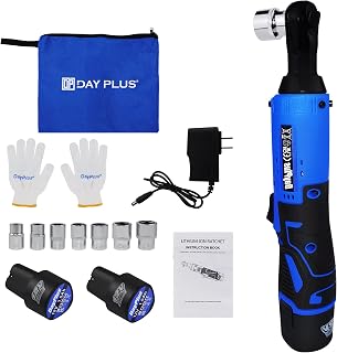 ANSIMIDA Ratchet Wrench 3/8 Inches, 12V 40Nm Electric Wrench with 2 x 1500mAh Batteries, 1Hour Fast Charger, 7 Sockets, Cordless Ratchet Right Angle Wrench