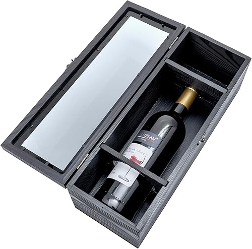 Miniatura 6 de MyGift Caja de regalo de botella de vino de madera maciza lavada de color blanco desgastado con tapa con pestillo, funda decorativa de