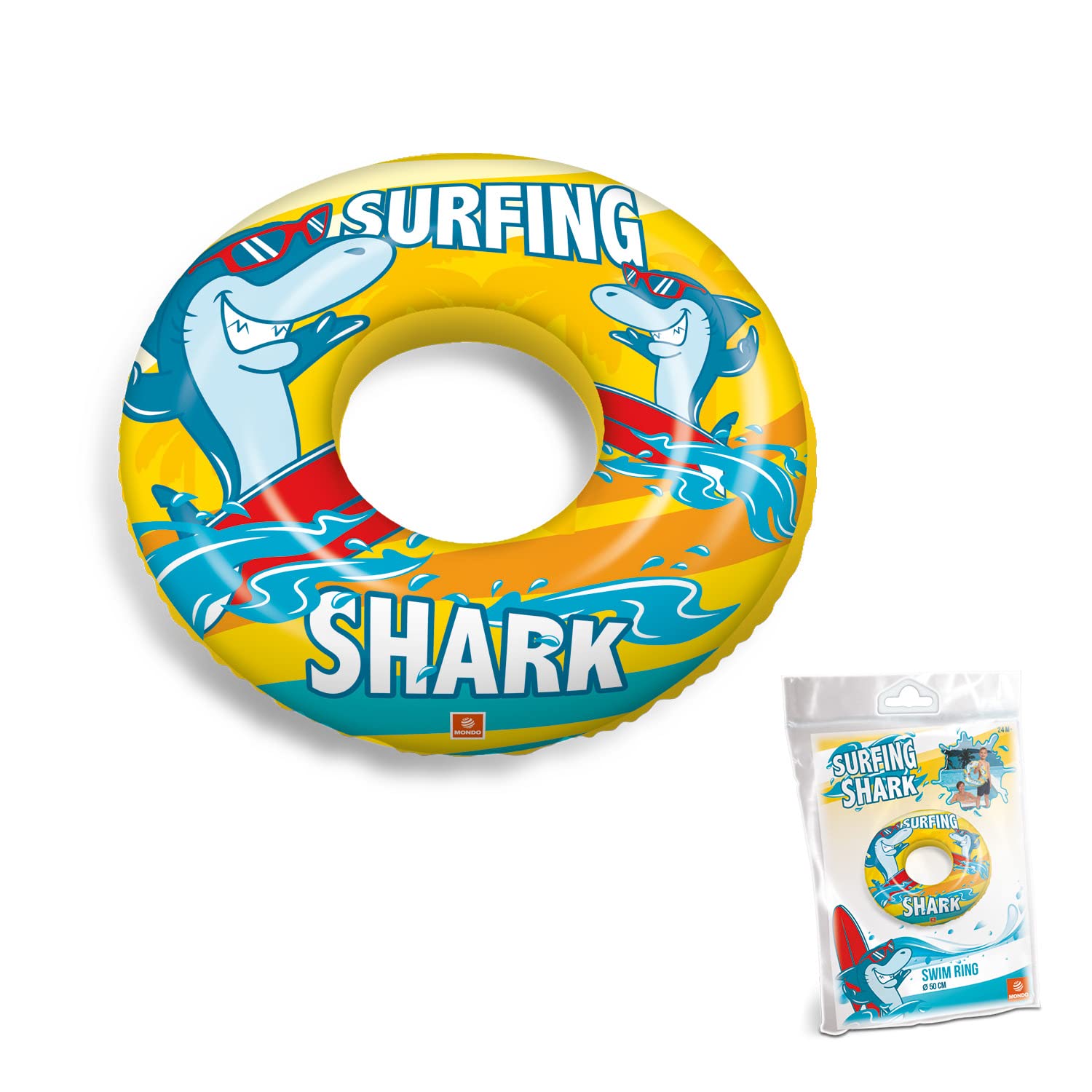 Mondo Zabawki - SURFING SHARK Swim Ring - nadmuchiwany pączek - Pierścień do pływania, idealny dla dziecka/dziewczynki do użytku w basenie/morzu - 16920