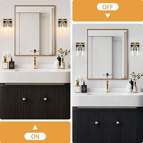 Miniatura 288 de 3 lámparas modernas de baño sobre el espejo, luces de tocador de oro negro para apliques de pared de baño con pantallas de vidrio blanco lechoso