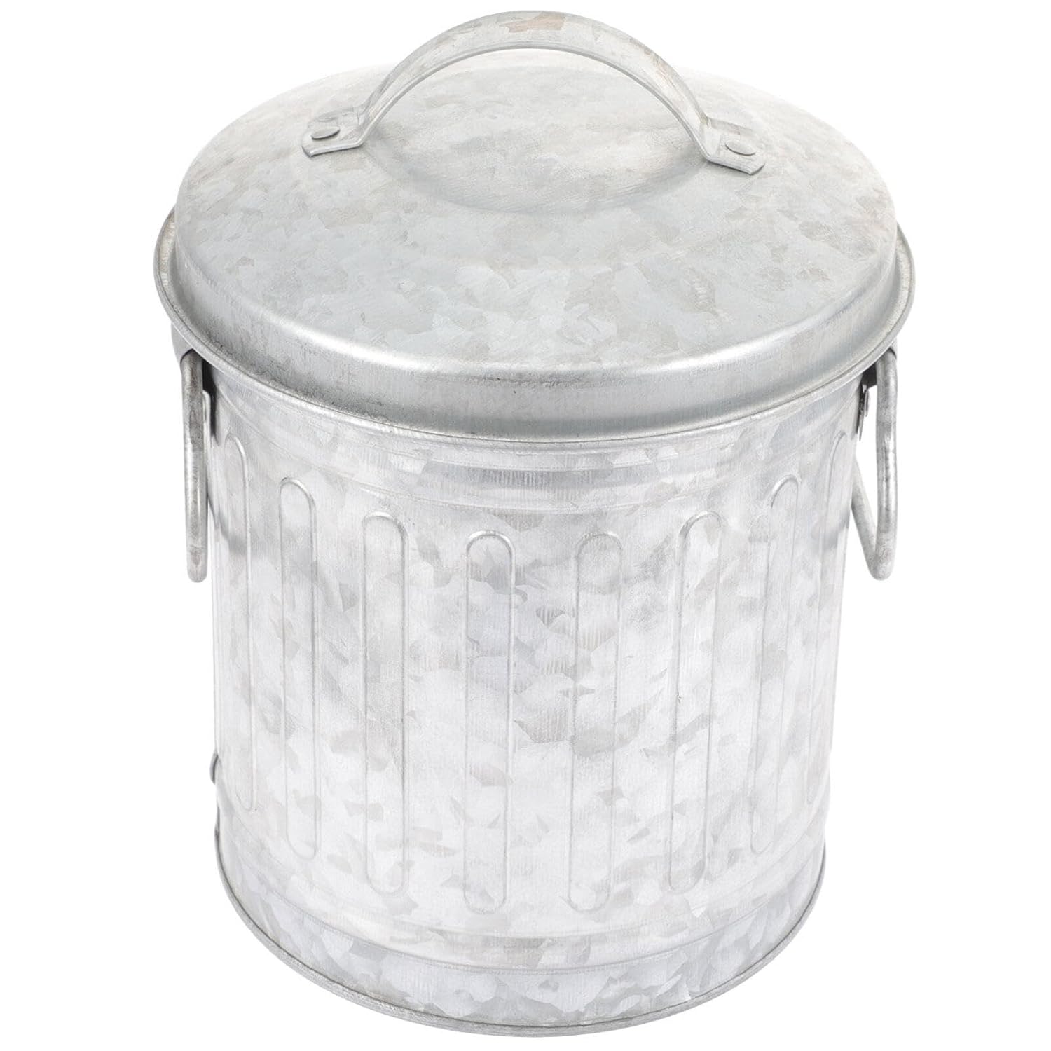 Mini Galvanized Trash Can with Lid, Mini Desktop Wastebasket Small Metal Buckets Metal Rubbish Bin Garbage Can Flower Pot Pen Holder for Kitchen Countertop A, 18.50X14.50X14.50CM, As Shown 2