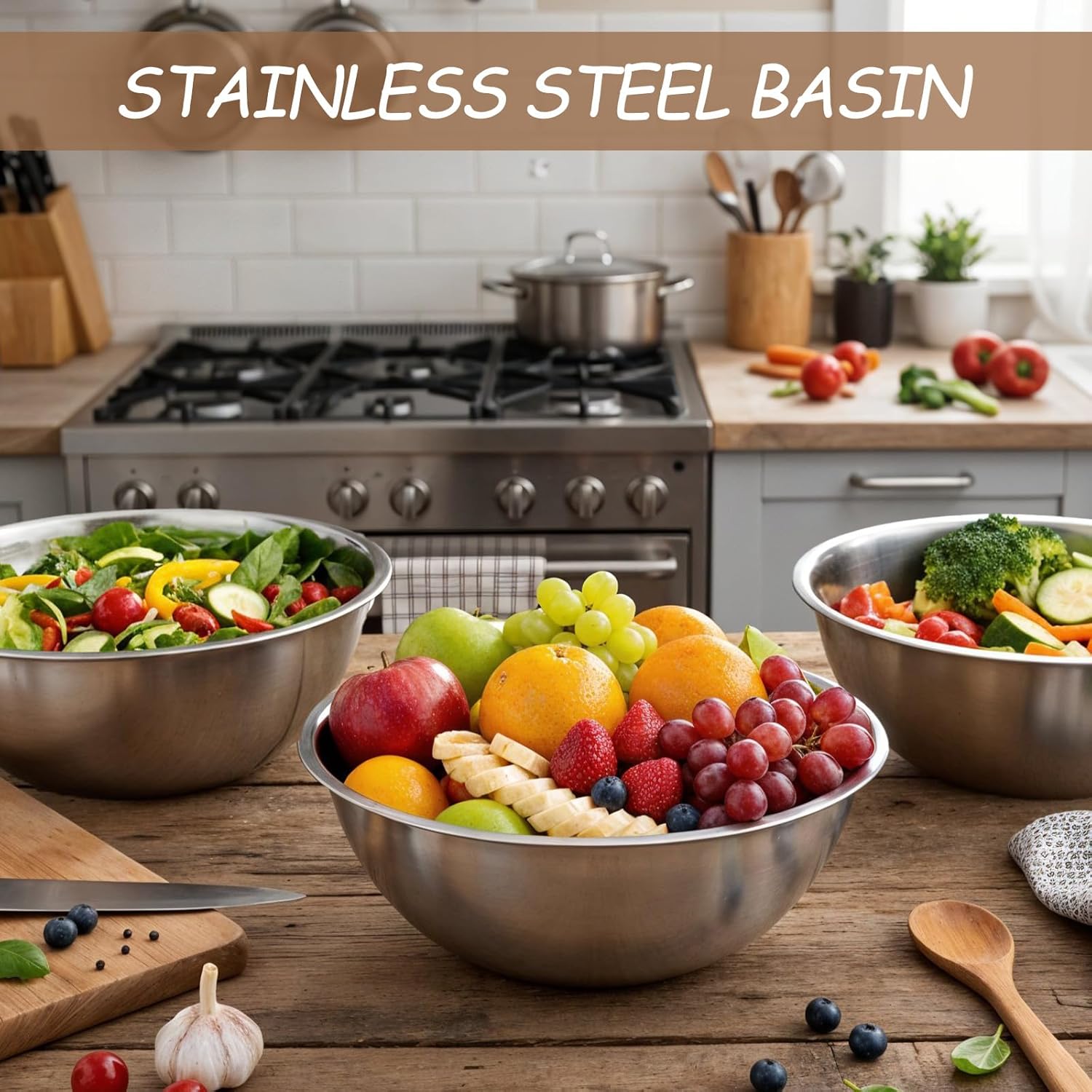12 Pcs Stainless Steel Mixing Bowls with Graduations, Stainless Steel Bowls, Nesting Metal Prep Salad Bowl, Metal Serving Reusable Baking Food Storage Containers for Kitchen Cooking(9 x 3.5 Inch)