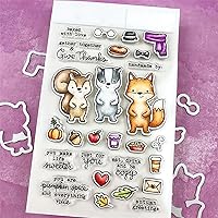 Vista 4 de Juego de sellos y troqueles de saludo de otoño para hacer tarjetas, sellos transparentes y troqueles de corte de metal para álbumes de recortes