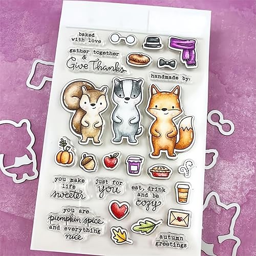 Miniatura 4 de Juego de sellos y troqueles de saludo de otoño para hacer tarjetas, sellos transparentes y troqueles de corte de metal para álbumes de recortes